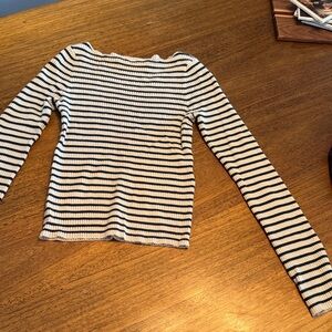 Noisy may cream and forest green  Striped Long Sleeve Top